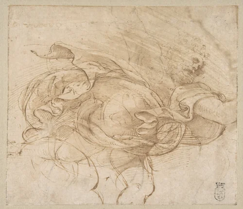 Jupiter Hurling a Thunderbolt by Giulio Romano, drawing, 1530-1537