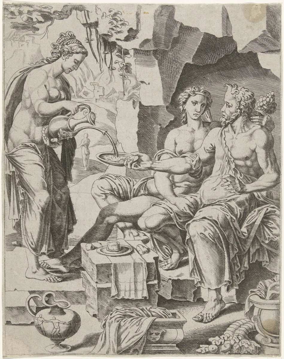 Lot en zijn dochters by Dirck Volckertsz. Coornhert, print, 1551