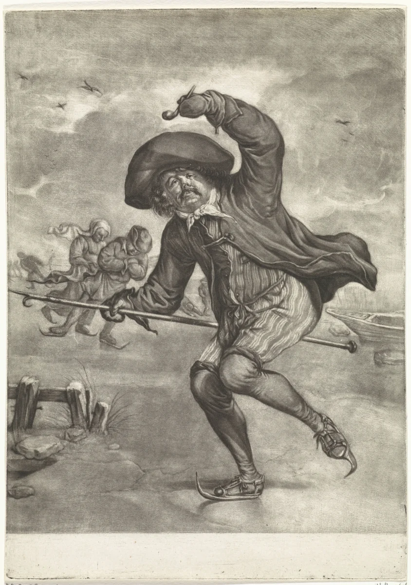 Schaatsenrijder by Jacob Gole, print, 1670-1724