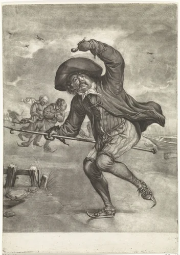 Schaatsenrijder by Jacob Gole, print, 1670-1724