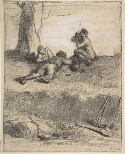 Roadworkers at Lunch by Jean-François Millet, drawing, 1845-1857