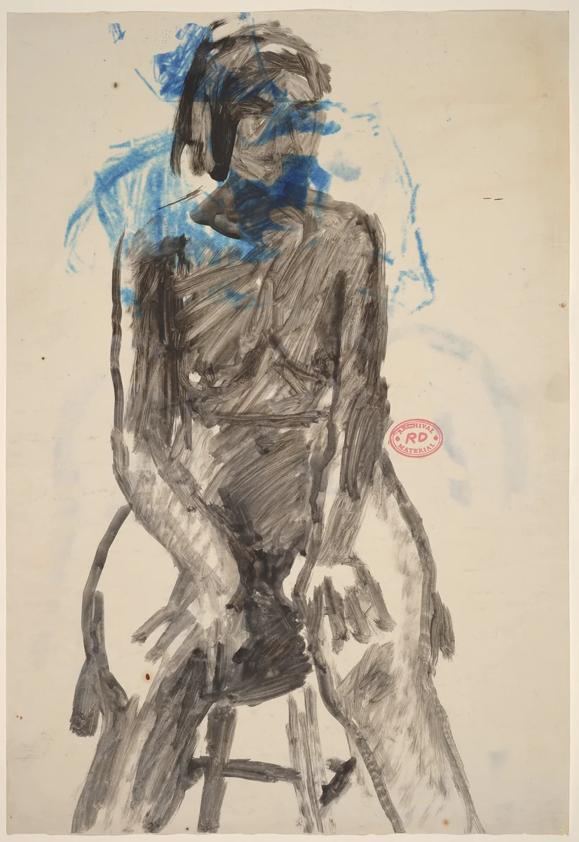 Untitled [female nude seated on stool with hands on knees] by Richard Diebenkorn, drawing, 1955-1967