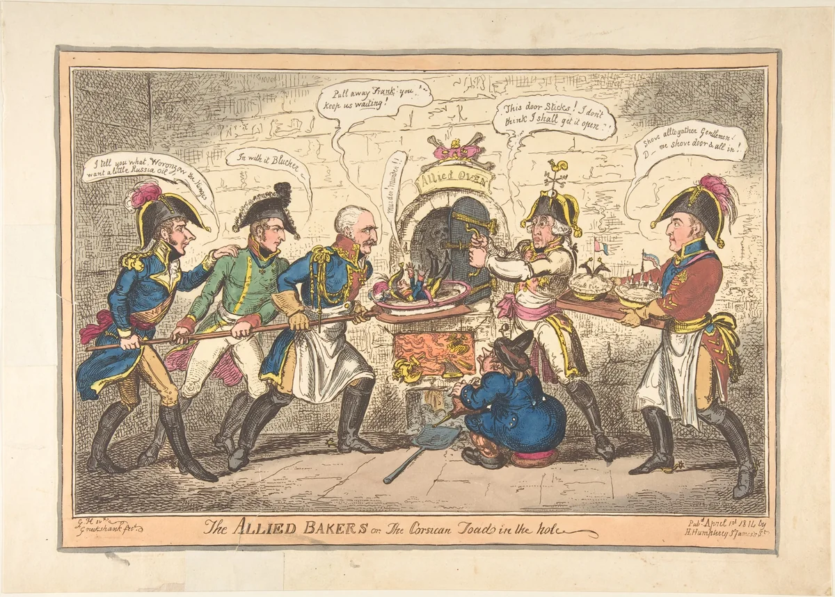 The Allied Bakers or the Corsican Toad in the Hole by George Cruikshank, print, 1814
