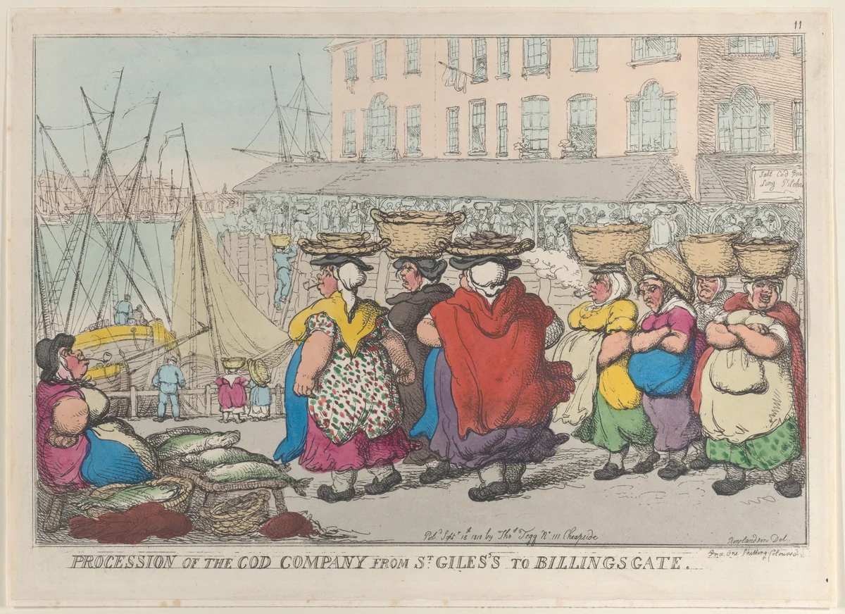 Procession of the Cod Company from St. Giles's to Billingsgate by Thomas Rowlandson, print, 1810