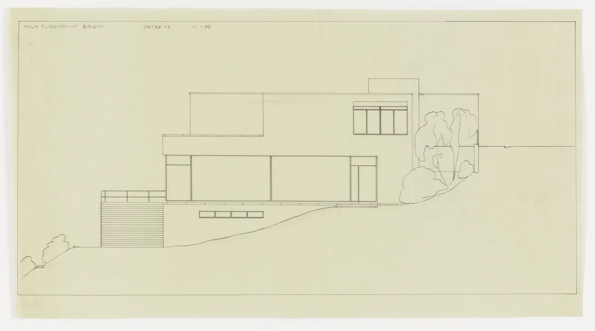 Tugendhat House, Brno, Czech Republic (Elevation) by Ludwig Mies van der Rohe, mies van der rohe archive, 1928