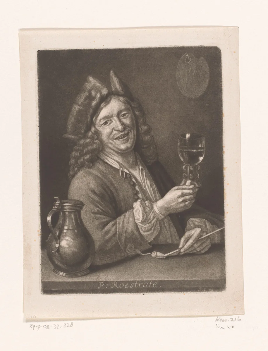 Portret van Pieter Gerritsz. van Roestraeten by John Smith, print, 1662-1742