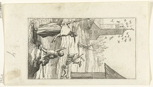 Duyfken en Willemynken bij kerktoren met vogels by Boëtius Adamsz. Bolswert, print, 1590-1627