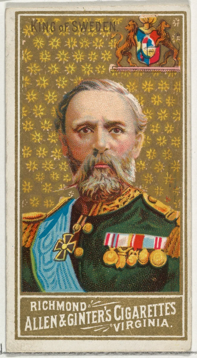 King of Sweden, from World's Sovereigns series (N34) for Allen & Ginter Cigarettes by Allen & Ginter, print, 1889