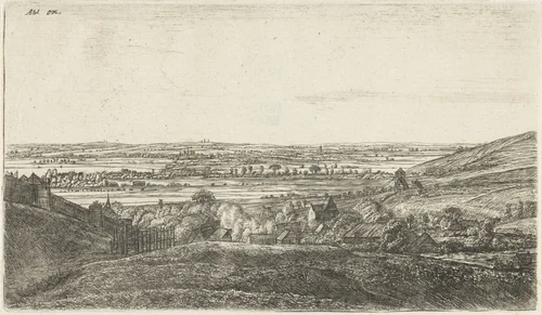 Dorp in vallei by Jan Ruyscher, print, 1630-1663