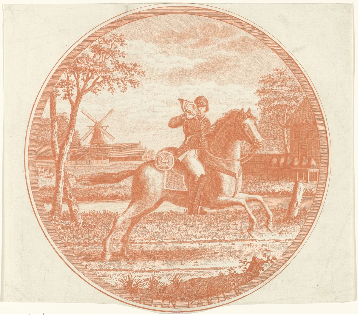 Postiljon te paard by Jan Mulder, print, 1786-1817