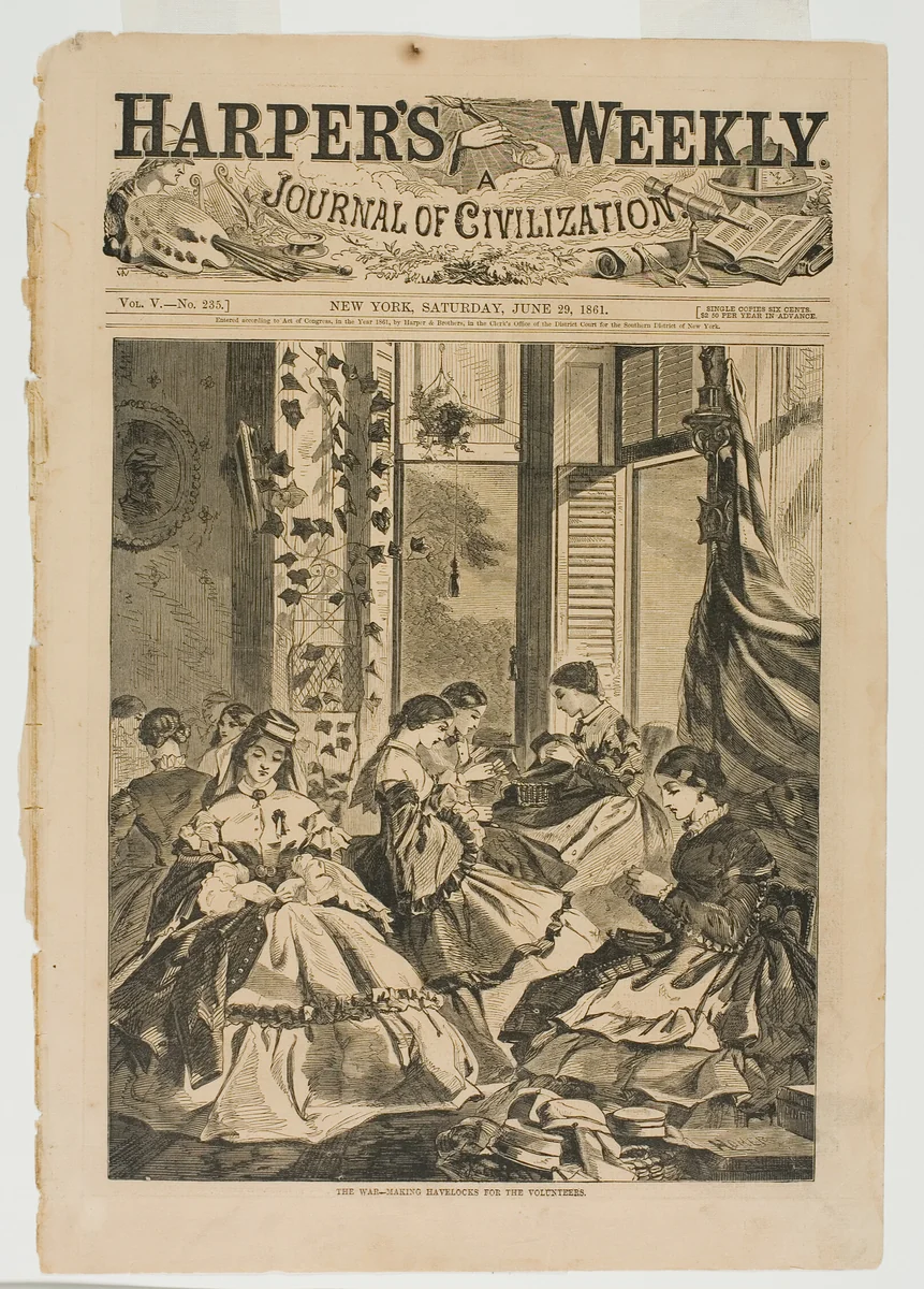 The War—Making Havelocks for the Volunteers by Winslow Homer, print, 1861