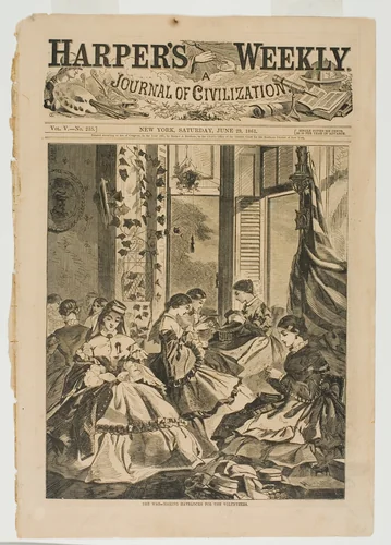 The War—Making Havelocks for the Volunteers by Winslow Homer, print, 1861