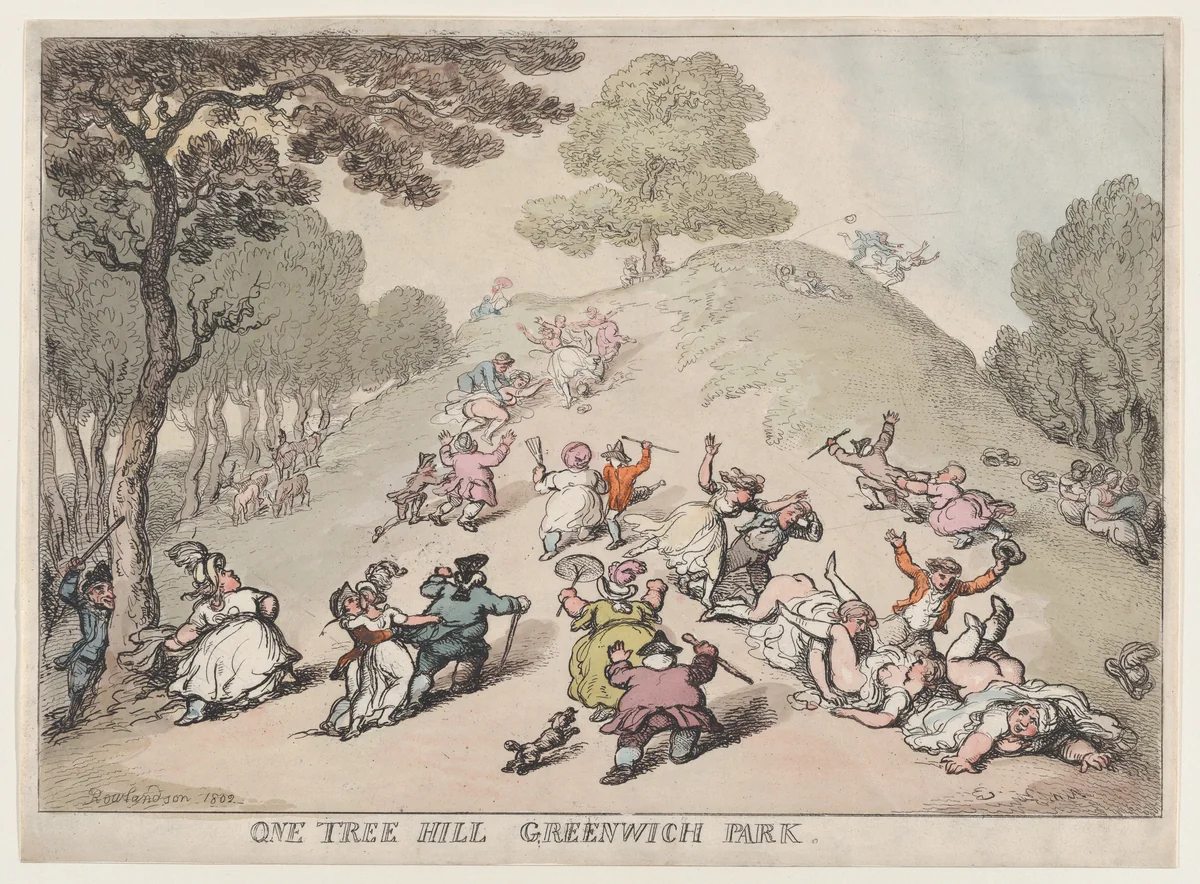 One Tree Hill, Greenwich Park by Thomas Rowlandson, print, 1802
