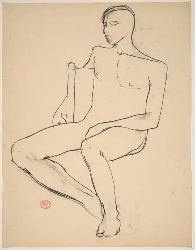 Untitled [seated nude with his right arm over the chair back] [recto] by Richard Diebenkorn, drawing, 1955-1967