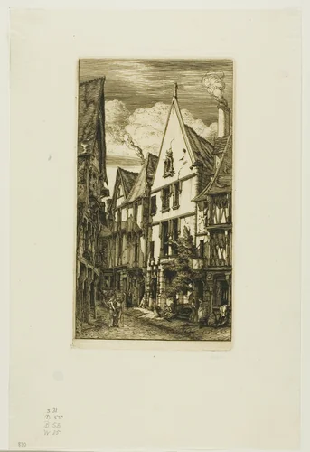Rue des Toiles, Bourges by Charles Meryon, print, 1853