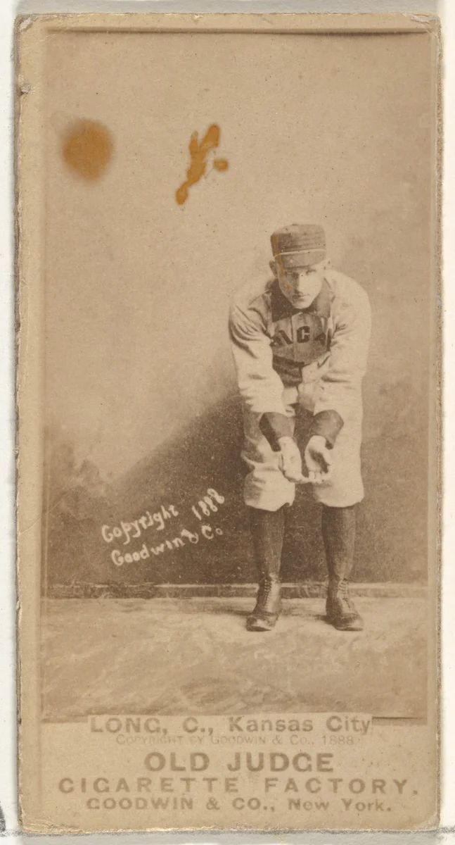 Herman C. Long, Catcher, Kansas City Cowboys, from the Old Judge series (N172) for Old Judge Cigarettes by Goodwin & Company, photograph, 1888