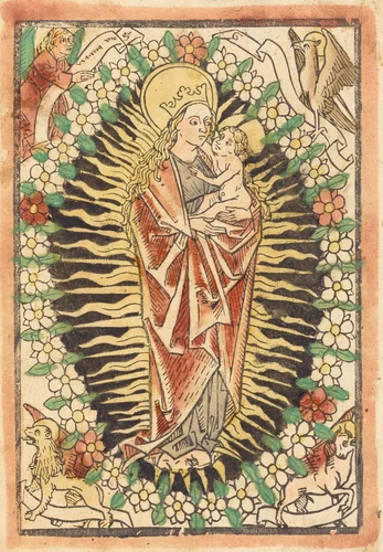 Madonna and Child in a Rosary by German 15th Century, print, 1480