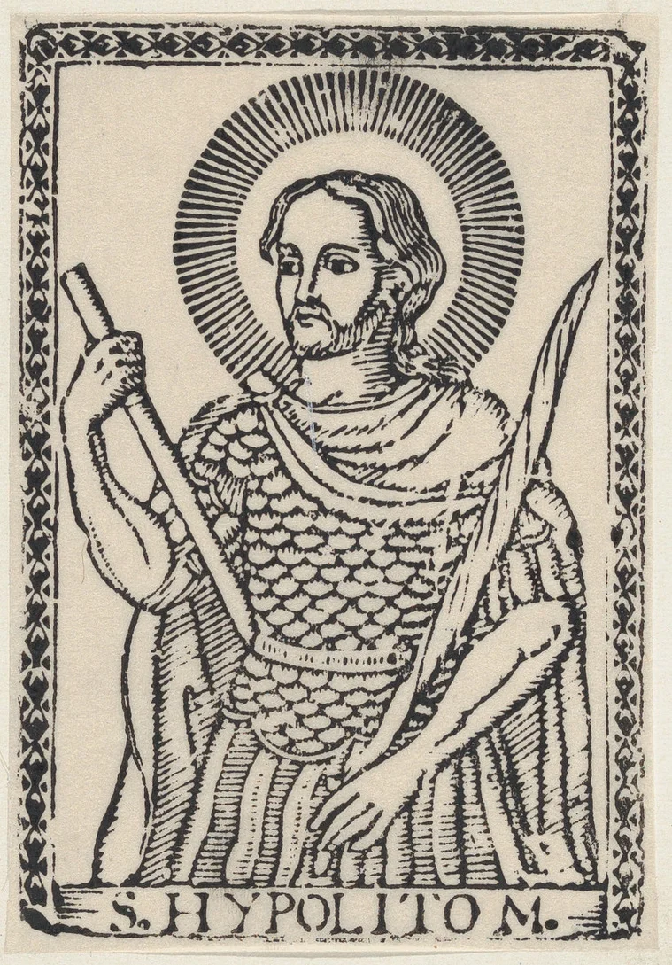 Saint Hippolytus of Rome, martyr by anonymous, print, 19