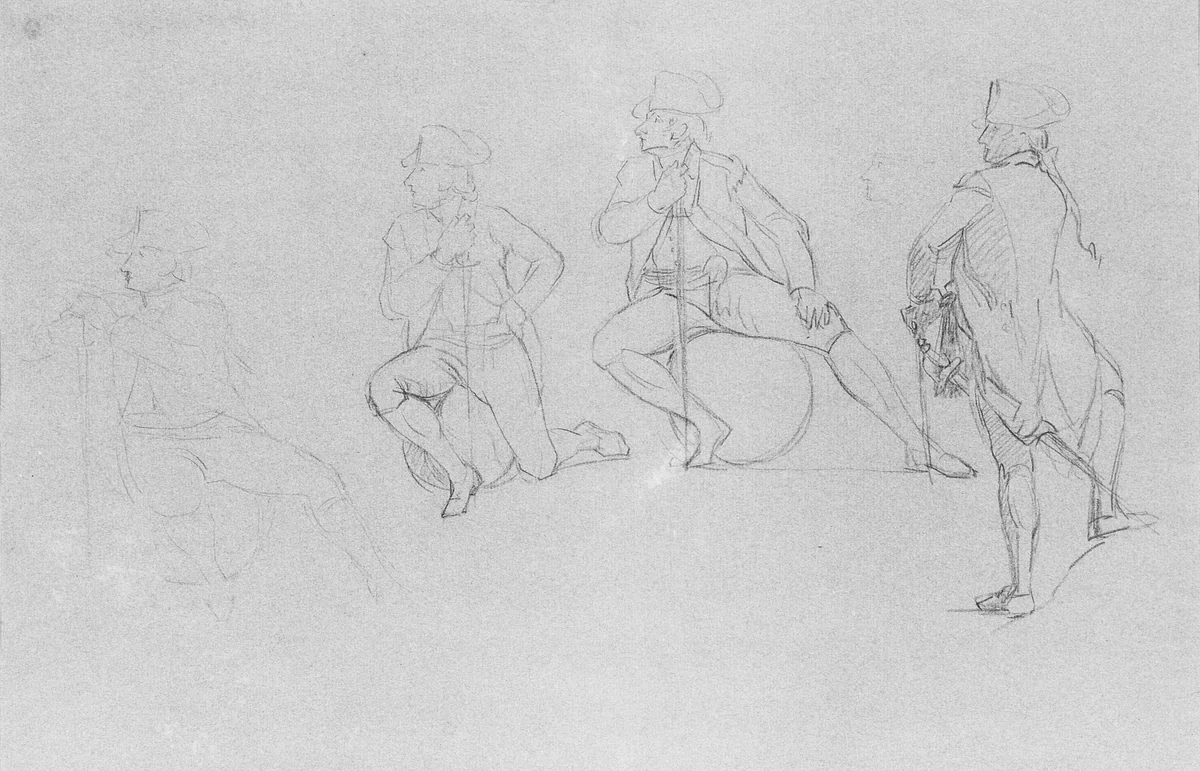Study for "The Siege of Gibraltar": Officer in Four Poses by John Singleton Copley, artwork, 1785-1786