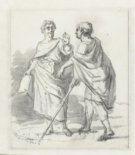 Laenas trekt een cirkel in het zand rond Antiochus IV Epiphanes by Jurriaan Andriessen, drawing, 1752-1819