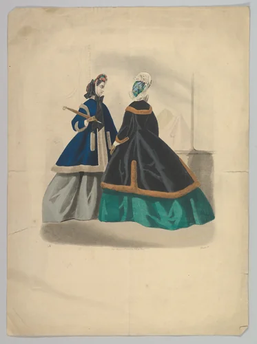 Two Women Wearing Coats by anonymous, print, 1863-1864