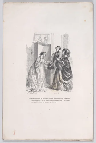 Did anyone ever forgive an awkward visit?, from "Little Miseries of Human Life" by J. J. Grandville, print, 1843