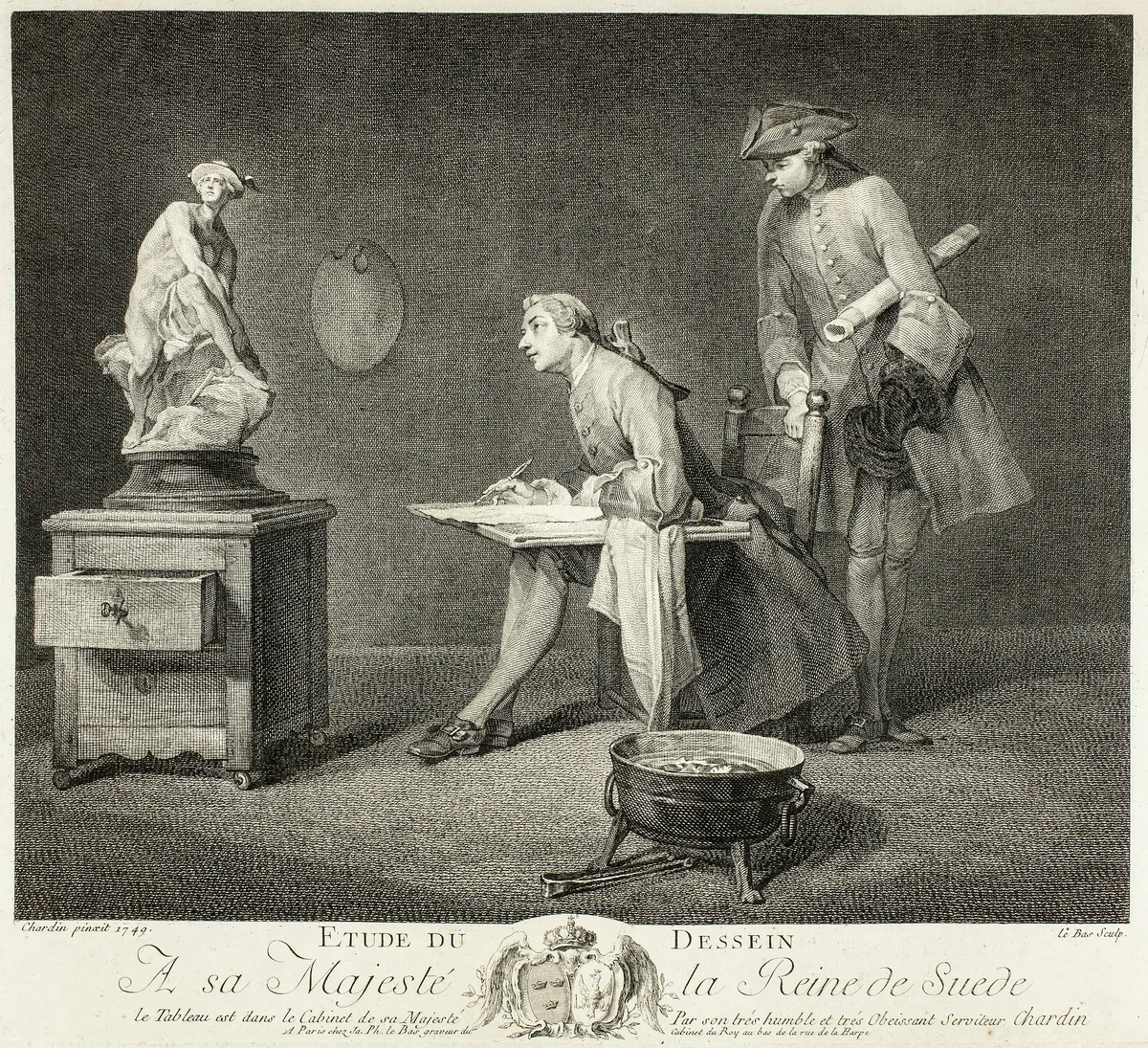 The Drawing Lesson by Jacques-Philippe Le Bas, print, 1749