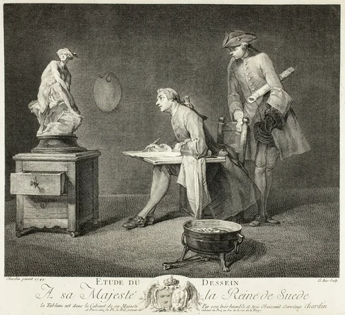 The Drawing Lesson by Jacques-Philippe Le Bas, print, 1749