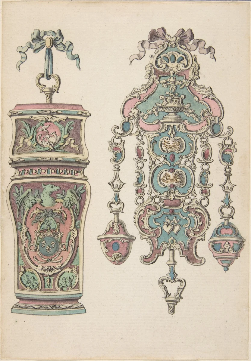 Designs for an Etui and a Chatelaine by Pierre Moreau, drawing, 1750-1777