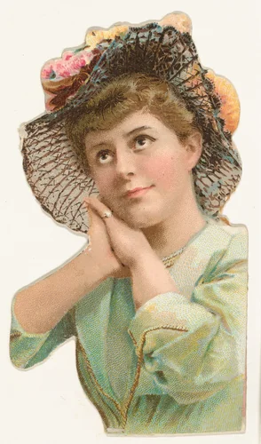 Actress holding hands beneath chin, from Stars of the Stage, Fourth Series (N132) issued by Duke Sons & Co. to promote Honest Long Cut Tobacco by W. Duke, Sons & Co., print, 1892-1893