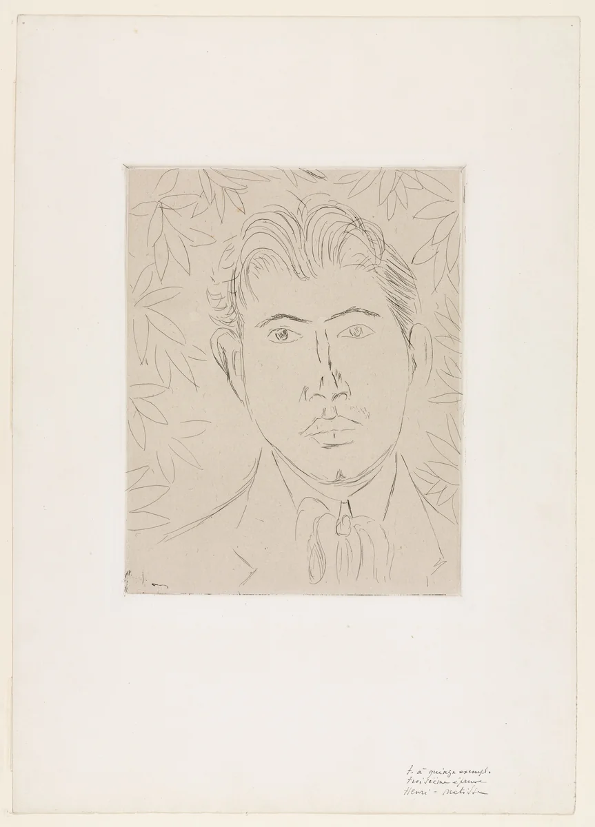 Man's Head, Flowered Background (Tête d'homme, fond fleuri) by Henri Matisse, print, 1914