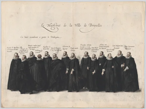 Plate 63: The magistrates of the city of Brussels marching in the funeral procession of Archduke Albert of Austria; from 'Pompa Funebris ... Alberti Pii' by Cornelis Galle, print, 1623