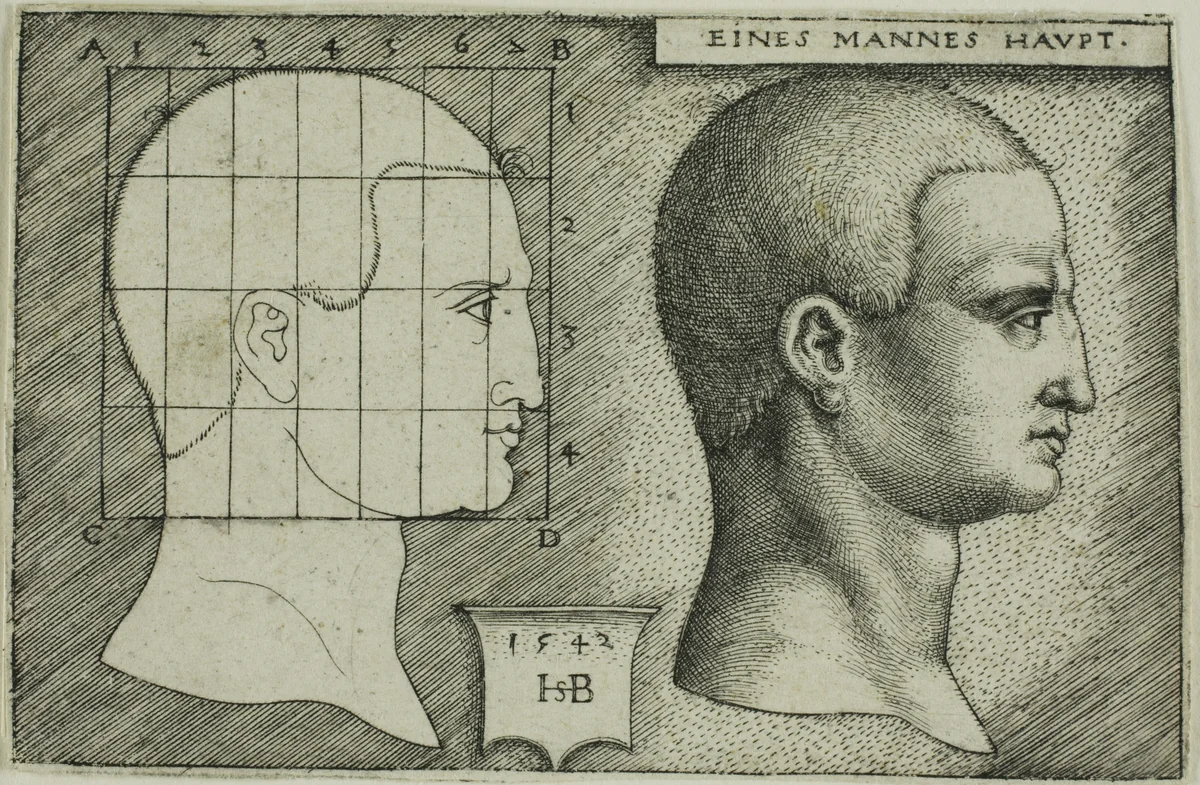 Profile Study of Man's Head by Sebald Beham, print, 1542