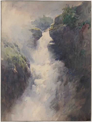 A Cascade in the Mountains by Henri Joseph Harpignies, drawing, 1870-1879