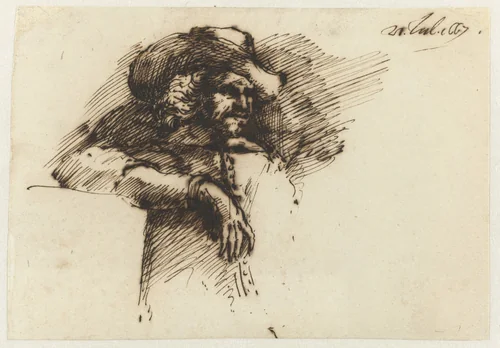 Man met breedgerande hoed by Constantijn Huygens, drawing, 1667