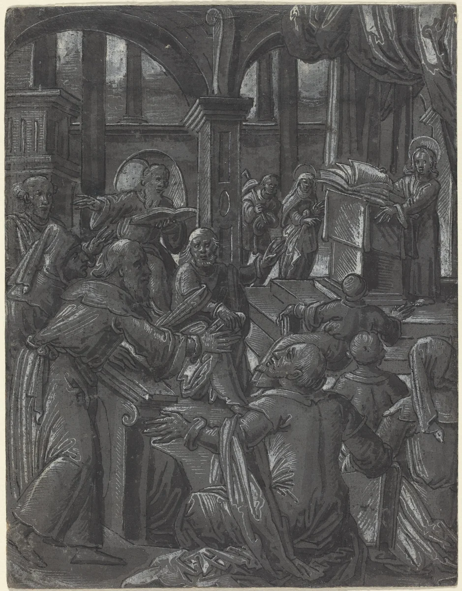 Christ Disputing with the Doctors by German 16th Century, drawing, 1600