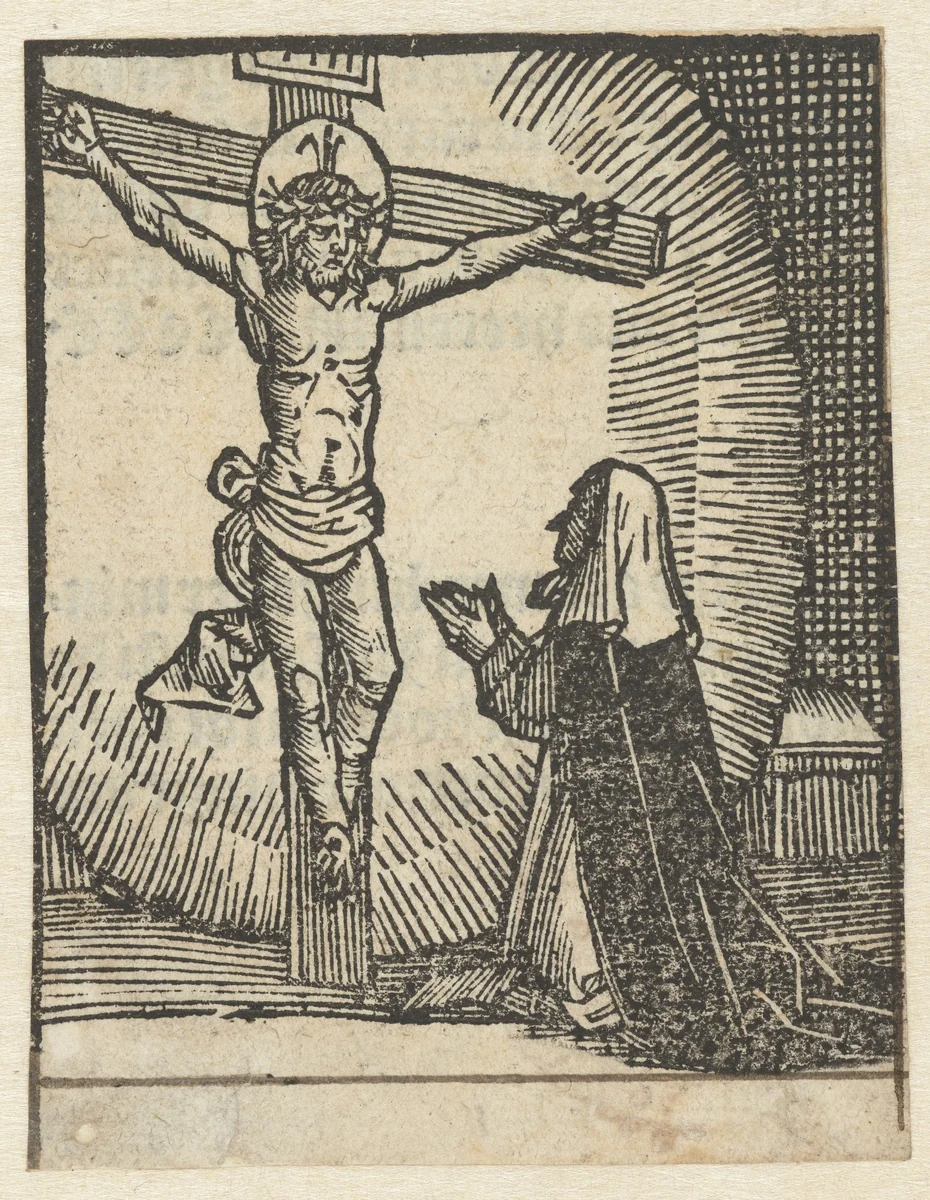 Verschijning van Christus voor non by anonymous, print, 1490-1500