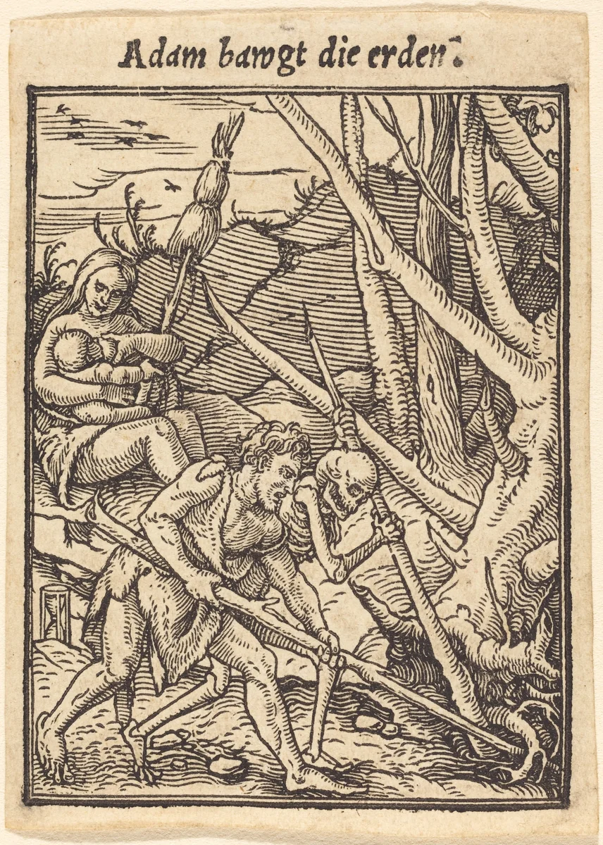 Adam bawgt die erden (Adam Ploughing) by Hans Lützelburger, print, 1521-1531