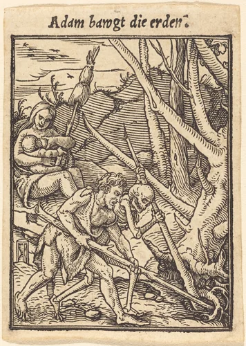 Adam bawgt die erden (Adam Ploughing) by Hans Lützelburger, print, 1521-1531