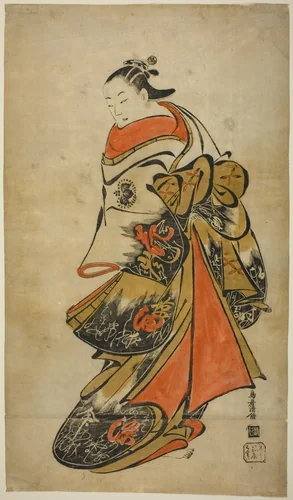 The Actor Fujimura Handayu II as Oiso no Tora by Torii Kiyomasu I, print, 1710-1718