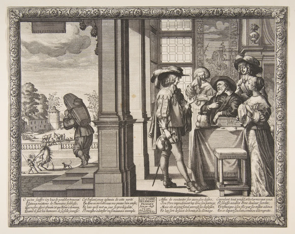 The Prodigal Son Leaves Home by Abraham Bosse, print, 1631-1641