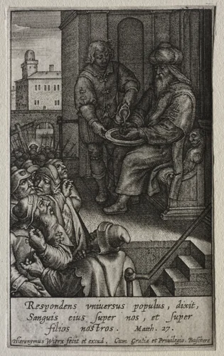 The Passion: Pilate Washing his Hands by Hieronymus Wierix, print, 1614-1624
