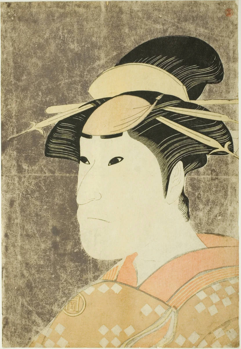 The actor Sanogawa Ichimatsu III as the Gion prostitute Onayo in the play "Hana-ayame Bunroku Soga," performed at the Miyako Theater in the fifth month, 1794 by Katsukawa Shun'ei (勝川春英), print, 1794