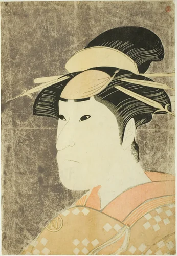 The actor Sanogawa Ichimatsu III as the Gion prostitute Onayo in the play "Hana-ayame Bunroku Soga," performed at the Miyako Theater in the fifth month, 1794 by Katsukawa Shun'ei (勝川春英), print, 1794