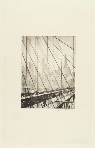 Looking Through Brooklyn Bridge by Christopher Richard Wynne Nevinson, print, 1919