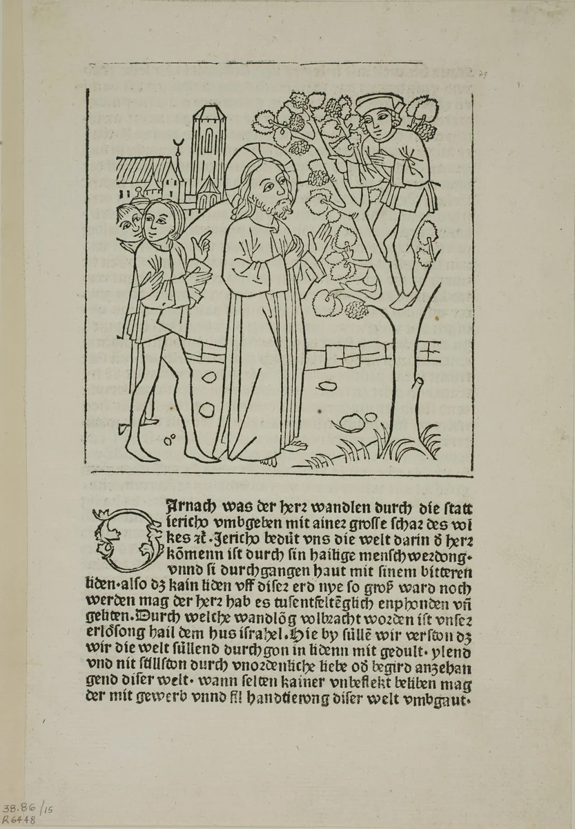 Jesus Calling Zacchaeus from Geistliche Auslegung des Lebens Jesu Christi (The Spiritual Interpretation of the Life of Christ), Plate 15 from Woodcuts from Books of the 15th Century by Johann Zainer, print, 1484-1488