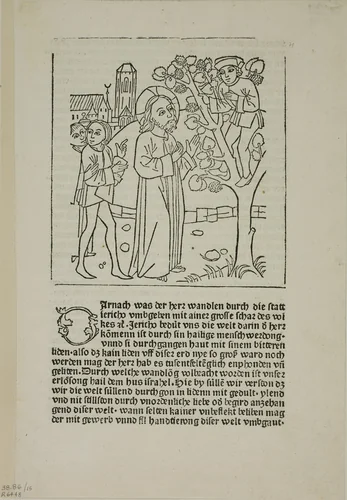 Jesus Calling Zacchaeus from Geistliche Auslegung des Lebens Jesu Christi (The Spiritual Interpretation of the Life of Christ), Plate 15 from Woodcuts from Books of the 15th Century by Johann Zainer, print, 1484-1488