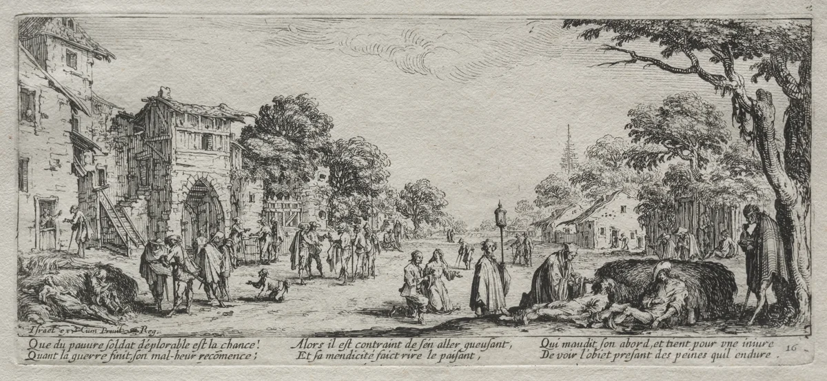 The Large Miseries of War: The Beggars and the Dying by Jacques Callot, print, 1633