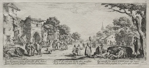The Large Miseries of War: The Beggars and the Dying by Jacques Callot, print, 1633