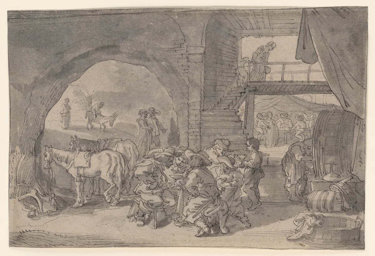 Scene at a Village Inn by Michael Herr, drawing, 1611-1661
